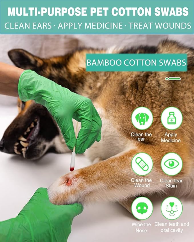 Dog Ear Swabs, 500 Count – 4.72 Inch Bamboo Cotton Buds for Small to Medium Dogs & Cats – Precision Cleaning Tool for Wax Removal & Grooming, Lint Free Tips (10 Resealable Packs)