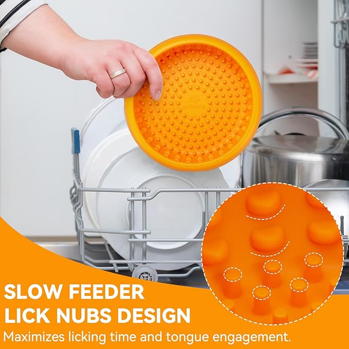 Dog Lick Bowl, Animire Freeze Lick Mat for Dogs, Non-Slip Slow Feeder Licking Bowl Enrichment Treat for Distraction Anxiety Relief, Food Grade Silicone, Dishwasher Safe(Orange,S)