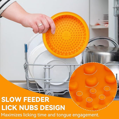 Dog Lick Bowl, Animire Freeze Lick Mat for Dogs, Non-Slip Slow Feeder Licking Bowl Enrichment Treat for Distraction Anxiety Relief, Food Grade Silicone, Dishwasher Safe(Orange,XL)
