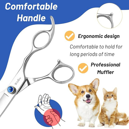 9inch Curved Dog Grooming Scissors Professional, VG10 Stainless Steel Sharp Dog Scissors for Grooming, 30° Bend Ergonomic Pet Trimming Shears for Dogs Cats Groomer, Heavy Duty with CNC Screw Blunt Tip