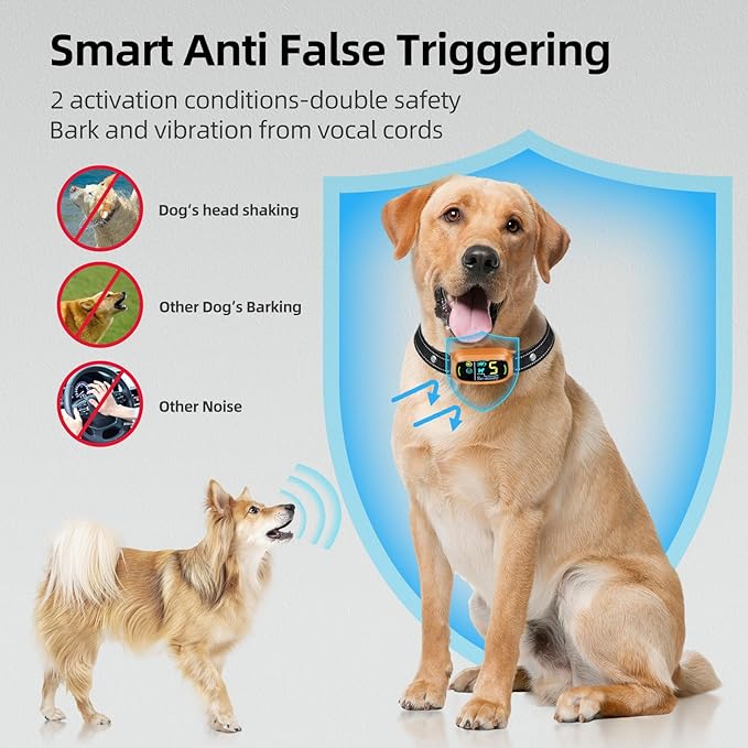 Dog Bark Collar for Large Medium Small Dogs, Rechargeable Smart Bark Collar, Anti Barking Training Collar with 5 Adjustable Sensitivity Beep Vibration (Copper)