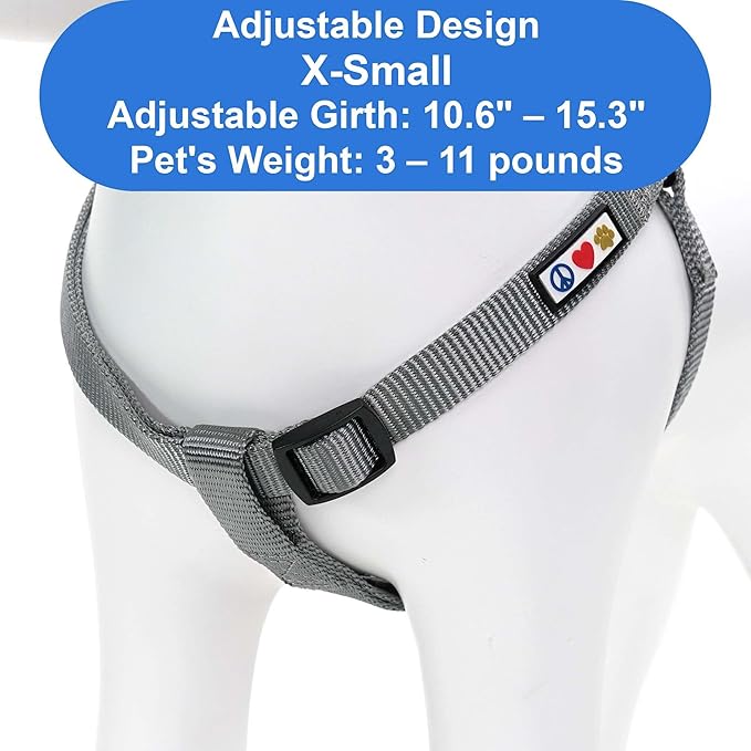 Pawtitas Personalized Dog & Puppy Harness Extra Small Grey Custom ID Tag Adjustable No Pull Vest