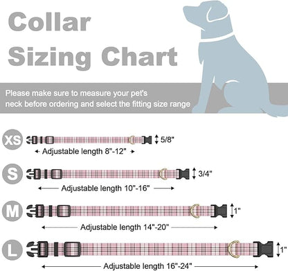 Rnivvi Dog Collar for Small Dogs, Cute Heavy Duty Adjustable Puppy Collar with Quick Release Buckle for Boy Girl & Female, Pet Accessories for Walking Running, S Length 3/4" Width, Pink Tartan
