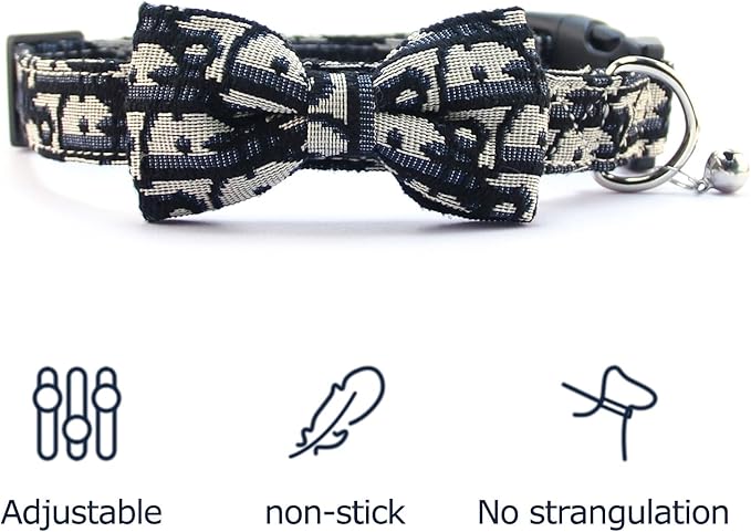Bowtie Collars for Medium Dogs, Elegant Collars with Leash Set, Dog Collars with Bowtie Adjustable 13.8"-17.7", Black, M