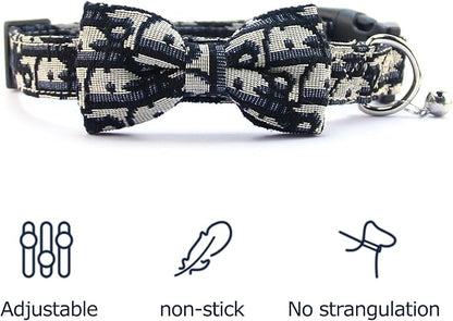 Bowtie Collars for Medium Dogs, Elegant Collars with Leash Set, Dog Collars with Bowtie Adjustable 13.8"-17.7", Black, M