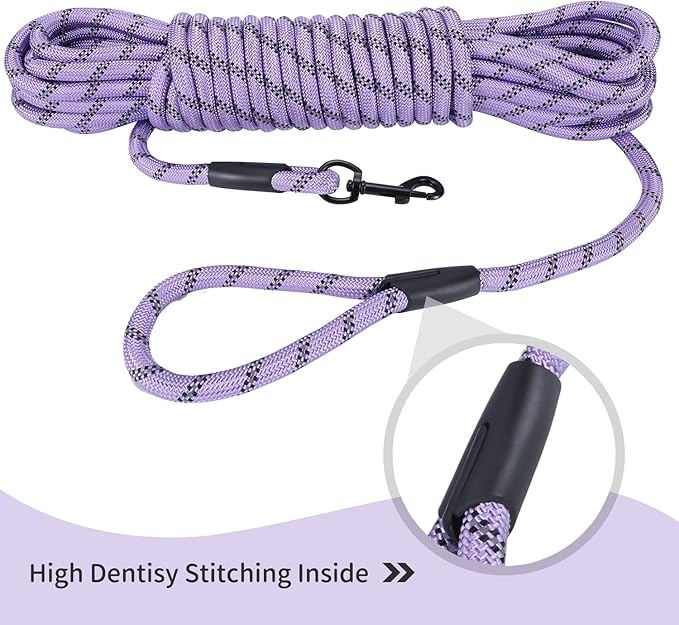 Long Dog Leash for Training 20Ft-Reflective Nylon Rope with Swivel Hook-Recall Agility Lead for Large Small Medium Dogs Outside Walking Hiking-Purple