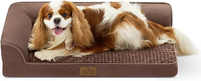 COZY KISS Orthopedic Dog Bed for Medium Small Size Dog, Dogs Crate Bed, L Shaped Foam Anti-Slip Bottom Pet Cat Sofa with Washable Removable Cover, Suitable for Pet Up to 40 lbs, 30x20x7.5 inch, Brown