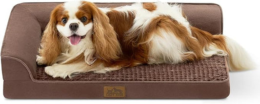 COZY KISS Orthopedic Dog Bed for Medium Small Size Dog, Dogs Crate Bed, L Shaped Foam Anti-Slip Bottom Pet Cat Sofa with Washable Removable Cover, Suitable for Pet Up to 40 lbs, 30x20x7.5 inch, Brown