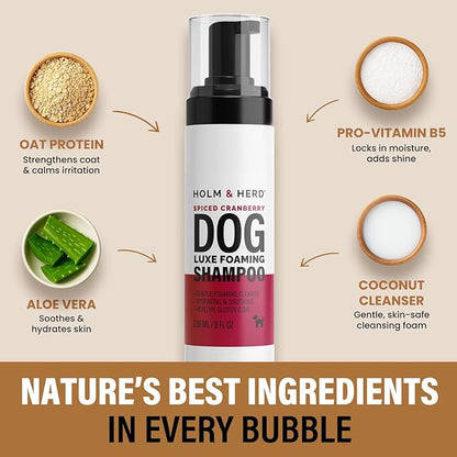 Dog Shampoo for Sensitive Skin - Gentle Natural Dog Wash for Odor Control - Oatmeal Shampoo for All Dogs & Puppies - 8fl oz (Cranberry Spice)