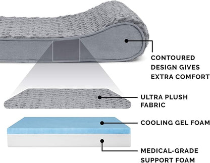 Furhaven Cooling Gel Dog Bed for Extra Large Dogs w/ Removable Washable Cover, For Dogs Up to 180 lbs - Ultra Plush Faux Fur & Suede Luxe Lounger Contour Mattress - Gray, Giant/XXXL