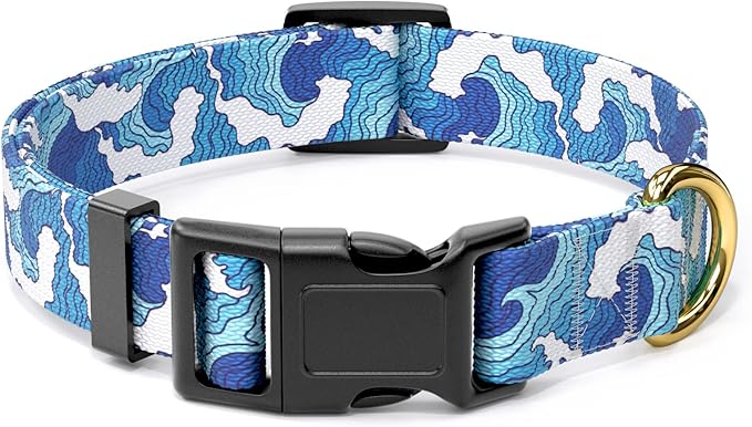 Rnivvi Dog Collar for Small Dogs, Cute Heavy Duty Adjustable Puppy Collar with Quick Release Buckle for Boy Girl & Female, Pet Accessories for Walking Running, XS Length 5/8" Width, Japanese Wave