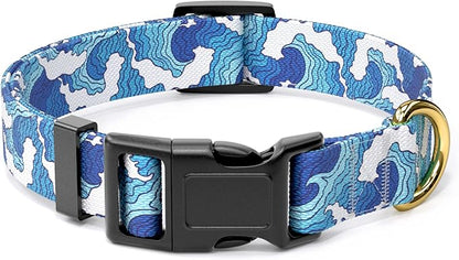Rnivvi Dog Collar for Large Dogs, Cute Heavy Duty Adjustable Puppy Collar with Quick Release Buckle for Boy Girl & Female, Pet Accessories for Walking Running, L Length 1" Width, Japanese Style Wave
