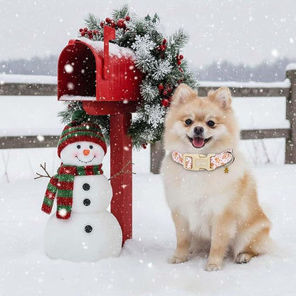Christmas Dog Collar for Small Dogs, Adjustable Pink Small Dog Collars with Christmas Gingerbread Man Cartoon Pattern, Winter Holiday Pet Gift for Girl Boy Dogs-S