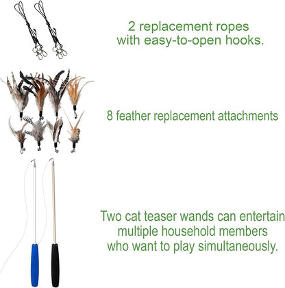 EcoCity Cat Toys - No Chemical Dyeing Cat Feather Toys for Indoor Cats - Include Cat Wand and Natural Feather Refills