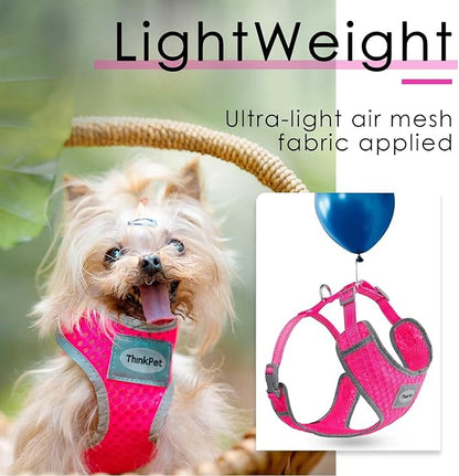 ThinkPet Reflective Breathable Soft Air Mesh No Pull Puppy Choke Free Over Head Vest Ventilation Harness for Puppy Small Medium Dogs (Neon Rosary,L)