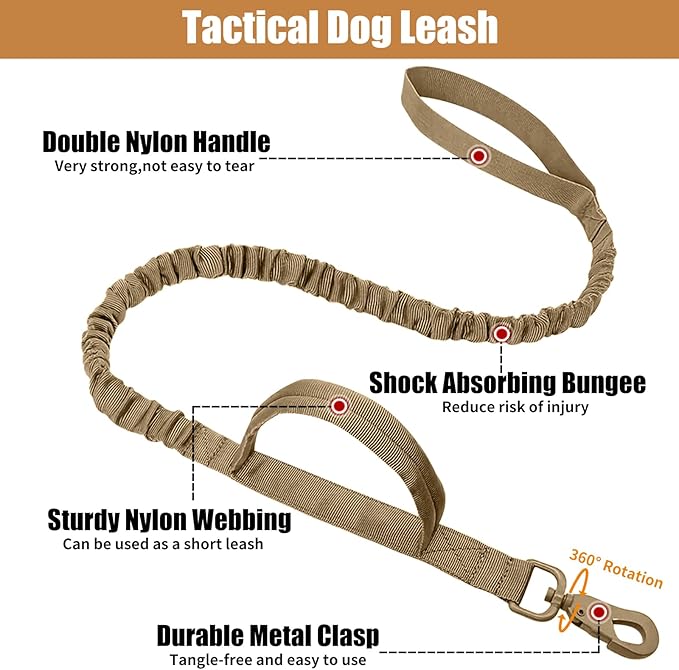 Tactical Dog Collar Leash Set, Adjustable Military Training Nylon Collar Dog Training with Control Handleand Metal Buckle, Dog Collar for Medium Large Dogs (Brown,M)