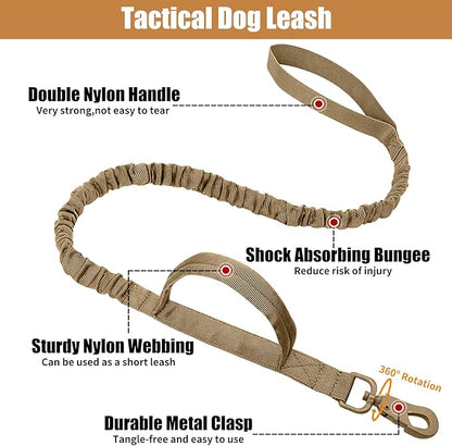 Tactical Dog Collar Leash Set, Adjustable Military Training Nylon Collar Dog Training with Control Handleand Metal Buckle, Dog Collar for Medium Large Dogs (Brown,M)
