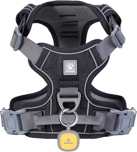 Pawaii No Pull Dog Harness with Pet ID Tag,Reflective Strips No Choke Front O Ring Breathable Mesh Adjustable Soft Padded Pet Vest with Easy Control Handle for Medium Dogs