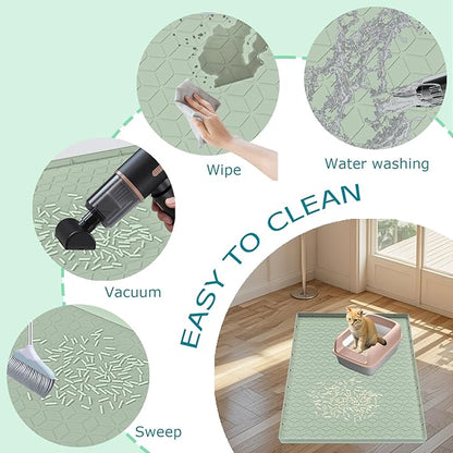Jacooxi Cat Litter Mat, Silicone Large Cat Mat for Litter Box - 28x22 in, Waterproof & Non-Slip, Durable & Easy Clean, Green