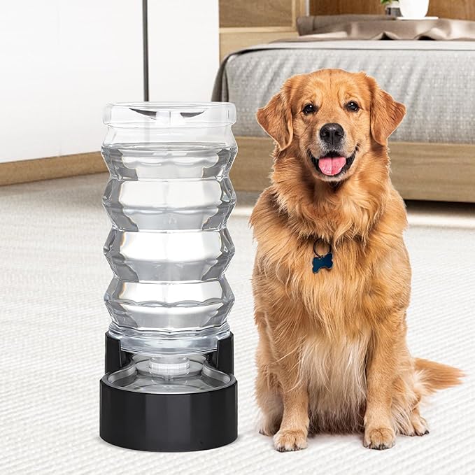 RIZZARI Large Dog Water Dispenser: 9L Black 304 Stainless Steel Gravity Feeder with Filter- Detachable Bowl -Spill-Proof - for Active Large Dog Owners & Multi-Pet Households - Home Garage Balcony