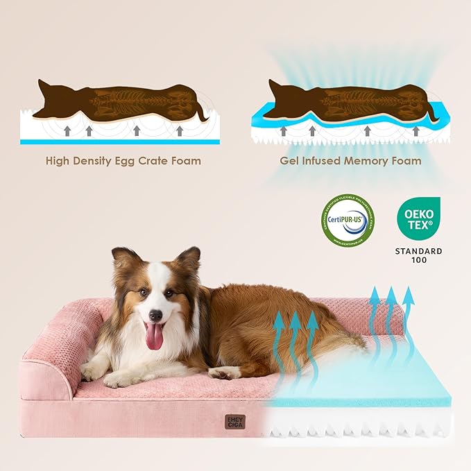 EHEYCIGA XL Dog Bed Memory Foam for Crate, Extra Large Dog Bed Orthopedic with Washable Removable Cover, Waterproof Pet Sofa Couch XLarge Size Dogs, 41x27x6.5, Pink