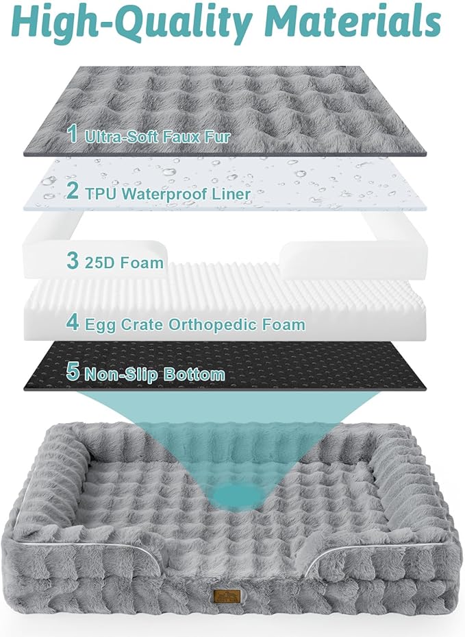 COZY KISS Orthopedic Dog Bed for Medium Small Size Dog, Soft and Warm Faux Fur Sofa for Pet Up to 40 lbs, Foam Bolster Anti-Slip Couch with Washable Removable Cover, M 30x20x6.5 inch, Grey