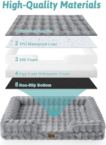 COZY KISS Orthopedic Dog Bed for Medium Small Size Dog, Soft and Warm Faux Fur Sofa for Pet Up to 40 lbs, Foam Bolster Anti-Slip Couch with Washable Removable Cover, M 30x20x6.5 inch, Grey