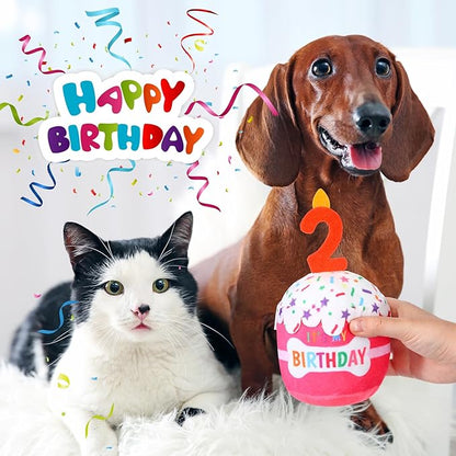 Dog Birthday Cake Toy Accessories for Girl Boy Gifts, Squeaky Plush Toy for Dog Birthday Party Decor Favor for Large, Medium and Small Dogs(2nd,Pink)