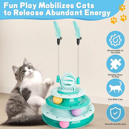 Goosheep Cat Toy Interactive Pet Plaything for Indoor Kitten Interactive Kitty Puzzle Ball with 2 Cat-Tease (Green)