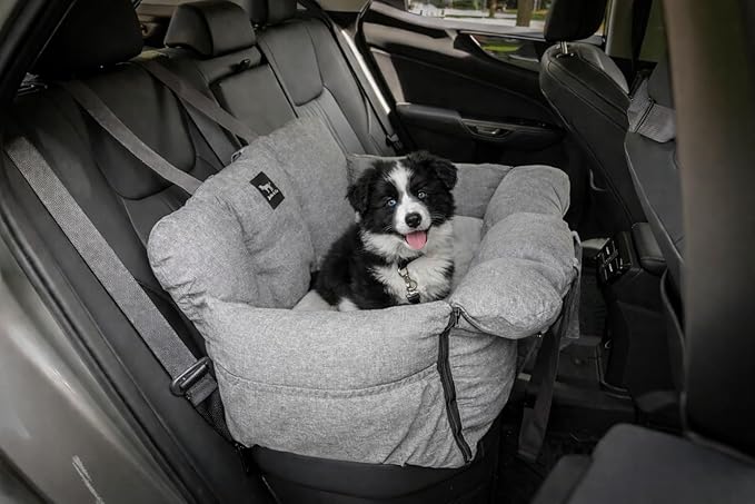 JACKO & CO - Premium Dog Car Seat v2 Booster Seat for Small & Medium Pets Under 40lbs - Machine Washable w Removable Covers, Water Resistant w Clip-On Leash for Back Seat Use (Grey Medium (25-40lbs)
