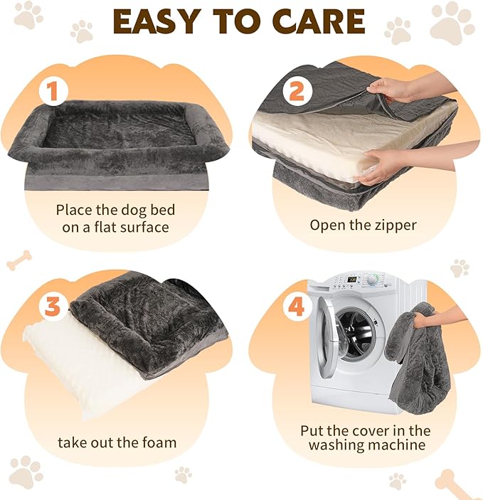 Orthopedic Dog Bed for Medium and Large Dogs Pet Bed with Sides Waterproof Dog Couch with Washable Removable Cover and Egg Crate Foam Pet Sleeping Mat with Anti-Slip Bottom