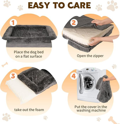 Orthopedic Dog Bed for Medium and Large Dogs Pet Bed with Sides Waterproof Dog Couch with Washable Removable Cover and Egg Crate Foam Pet Sleeping Mat with Anti-Slip Bottom