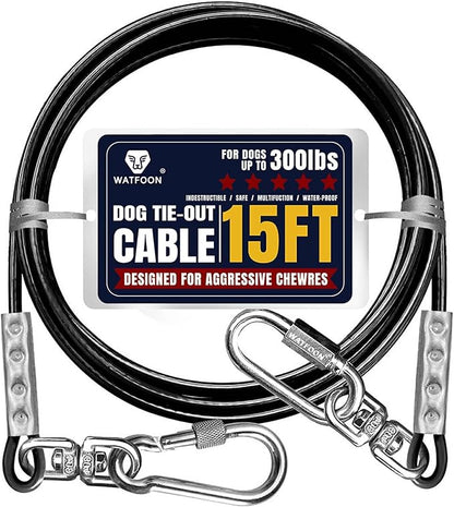 Tie Out Cable for Dogs Up to 300lbs,15ft Extra Strong 1000lbs Break Strength Tie-Out Tether Trolley Training Lead,Dog Run Cable for Yard Garden Park Camping Outside(15ft Black)