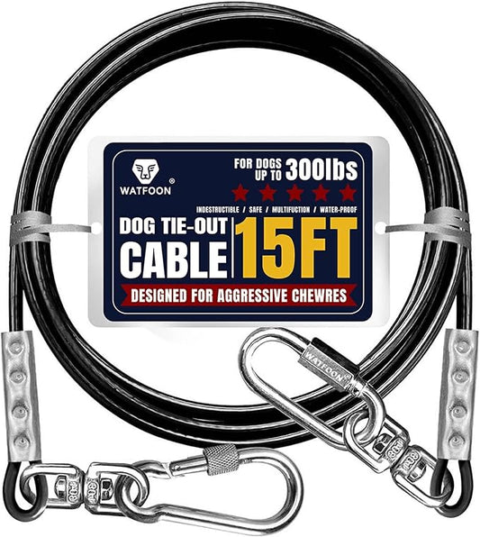Tie Out Cable for Dogs Up to 300lbs,15ft Extra Strong 1000lbs Break Strength Tie-Out Tether Trolley Training Lead,Dog Run Cable for Yard Garden Park Camping Outside(15ft Black)