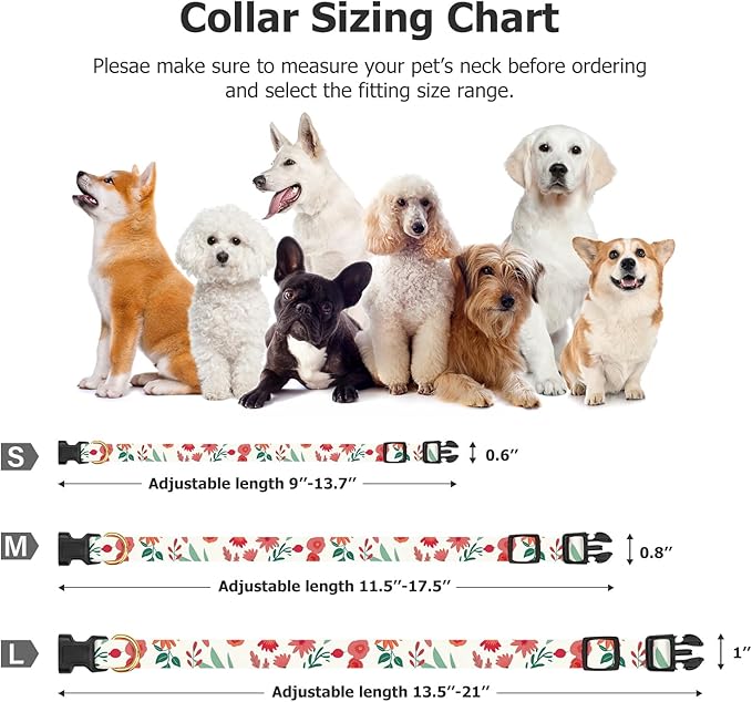 Cotton Handmade Dog Collar Cute and Distinctive Patterns Red and White Flower with Pendant for Girl Boy Dogs Collars S