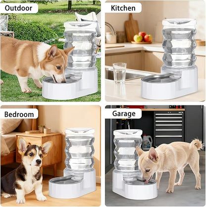 RIZZARI Automatic Gravity Pet Dispenser: 6.5L Large Capacity -No Power Needed -Stainless Steel with Triple Filter & Brush for Medium Dogs -Multiple Pets - Busy Pet Owners - Living Room -Kennel