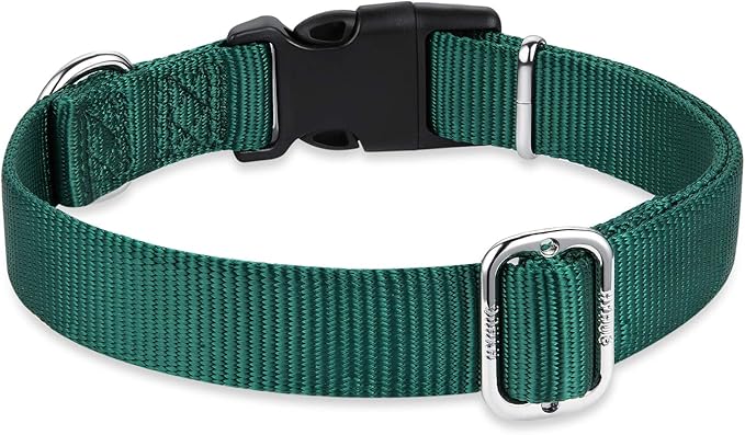 Hyhug Dog Collar for Large Dogs, Heavy Duty Pink| Quick Release Nylon Buckle Collar, Adjustable & Durable Pet Supplies for Boy & Girl Dogs (Large, Dark Green)