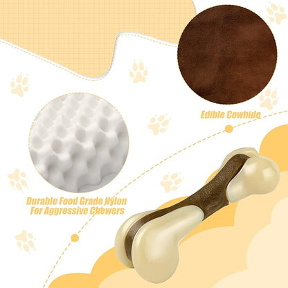 Sosation Bones Shaped Dog Toys for Aggressive Chewers, 2 Pack Christmas Dog Chew Toys Puppy Teething Nylon Beef Flavor for Large/Medium/Small Puppies Breeds(Hind Leg Bone,Large, Small)
