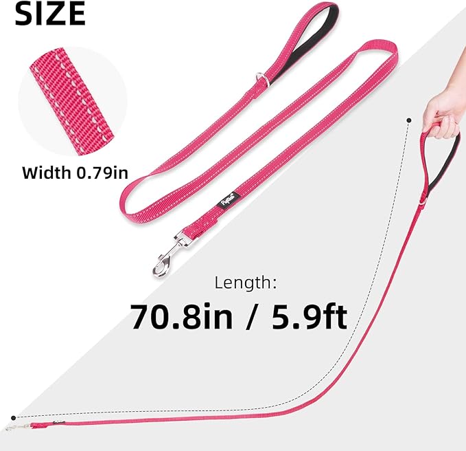PUPTECK Reflective Dog Leash with Comfortable Padded Handle Durable Nylon Dog Lead for Small Medium and Large Dogs Cats Walking Running Training Outside, Hot Pink