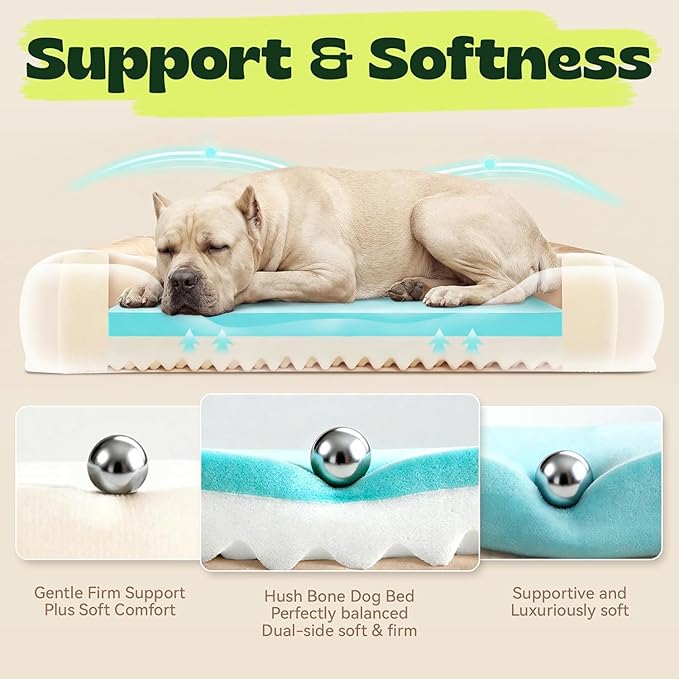 XXL Orthopedic Dog Couch Bed 48",Cooling Gel & Egg-Crate Memory Foam Dog Bed for Extra Large Dogs,Waterproof Removable Cover with High Resilience Bolster,Ideal for Senior Pets with Joint Pain,Grey