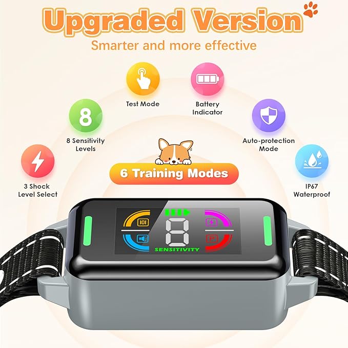 Dog Bark Collar, Bark Collars for Large Medium Small Dogs, Rechargeable Training Collar with 4 Barking Training Modes & 8 Level Sensitivity Adjustable Beep Vibration