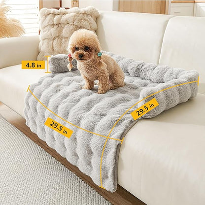 Calming Dog Bed for Couch, 29.5 x 29.5 inch, Non-Slip Rabbit-Velvet Dog Sofa Mat for Furniture Protector, Perfect for Small, Medium Dogs and Cats (Light Gray)