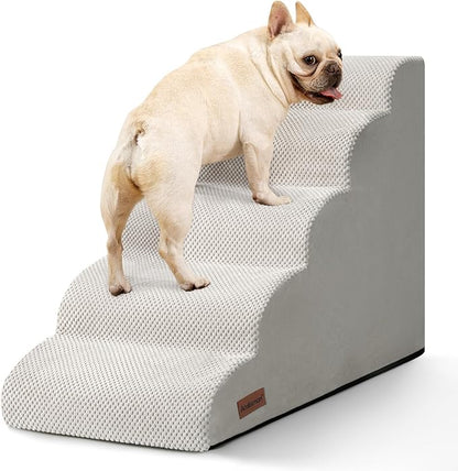Aodisman Dog Stairs for High Bed,5 Step Dog Ramp for Small and Medium Dogs,Pet Stairs with Non-Slip Bottom for Puppy, Older Cat,Indoor Pet Steps,Comfort,Durable,22.4" H,Light Grey