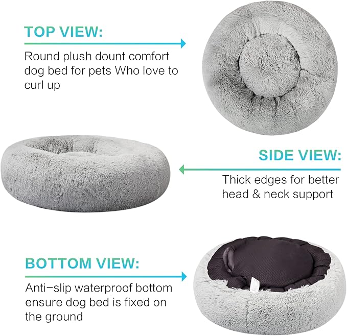 SAVFOX Calming Dog Bed, Anti Anxiety Dog Bed, Plush Donut Dog Bed for Small Dogs, Medium, Large & X-Large, Soft Fuzzy Comfy Dog Bed in Faux Fur, Cuddler Pet Bed, Washable, Multiple Sizes S-XL