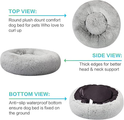 SAVFOX Calming Dog Bed, Anti Anxiety Dog Bed, Plush Donut Dog Bed for Small Dogs, Medium, Large & X-Large, Soft Fuzzy Comfy Dog Bed in Faux Fur, Cuddler Pet Bed, Washable, Multiple Sizes S-XL
