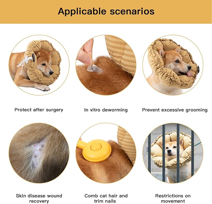 H HIDREAM Soft Dog Cones for Medium Dogs,Cute Adjustable Cone for Dogs to Stop Licking,Dog Recovery Collars & Cones That can Protect Head and Foot Wounds，Daisy Yellow All-Season Style