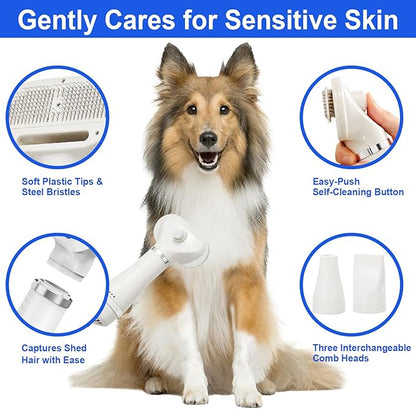 3-in-1 Pet Hair Dryer Brush for Dogs & Cats – Portable Blower & Slicker Brush, Adjustable Temperature, Overheat Protection