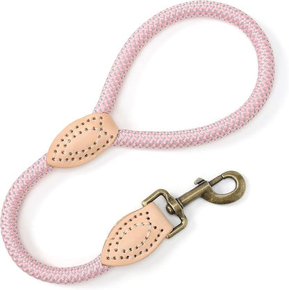 Mile High Life Short Dog Leash, Short Leash for Large Dogs, Reflective Dog Lead with w Leather Tip, Heavy Duty Leash for Large and Medium Dogs Training and Walking(Pink, 18 Inch)