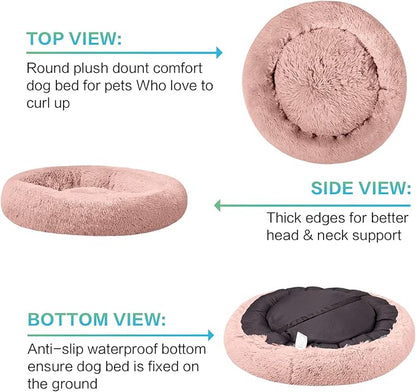 SAVFOX Plush Calming Dog & Cat Beds - Donut Shaped, Comfy Cuddler in Faux Fur, Washable, Multiple Sizes XS-XXL
