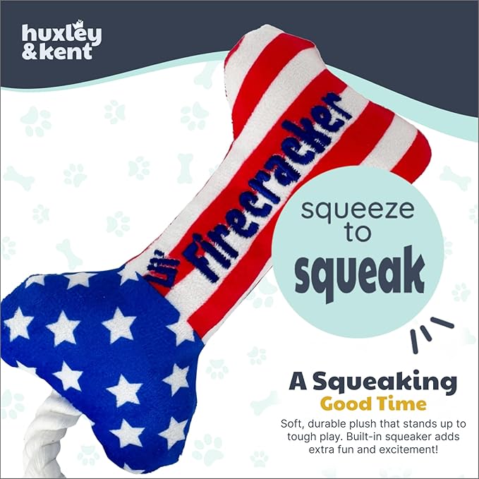 Huxley & Kent Interactive Crinkle Puppy Toys w/ Power Plush Tech - Cute Puppy Toy - Dog Toys for Enrichment ( Lil' Firecracker Bone, Small)